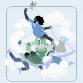 poster com ilustração de um menino e menina